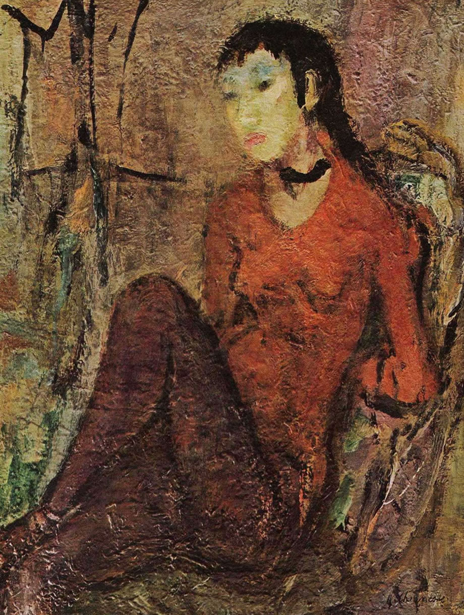 Balerina seduta, 1955-’60, olio, cm 56x43, Napoli, collezione Serio